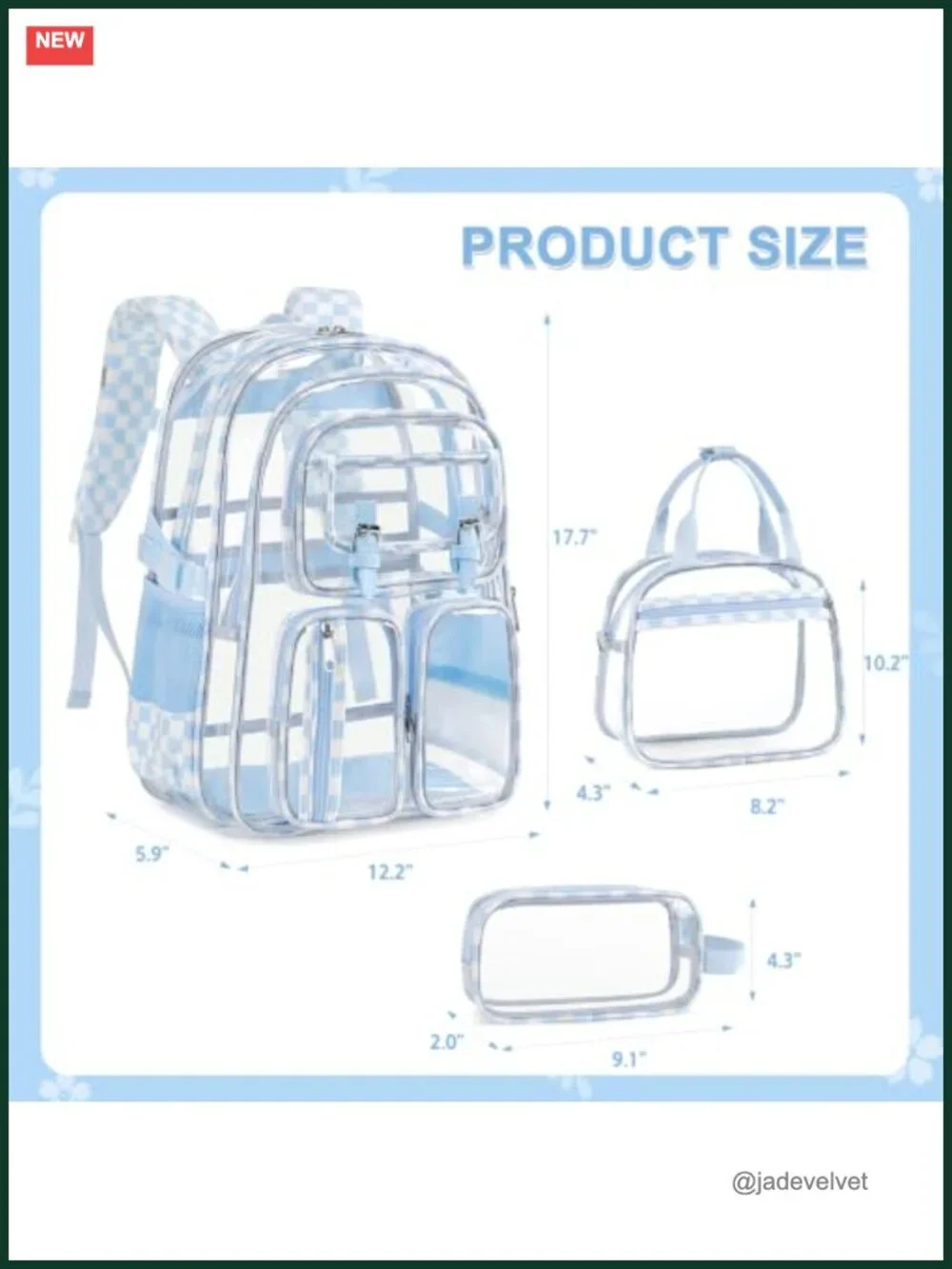 3Pcs Clear Backpack Set Heavy Duty Stadium Approved Transparent Backpack with